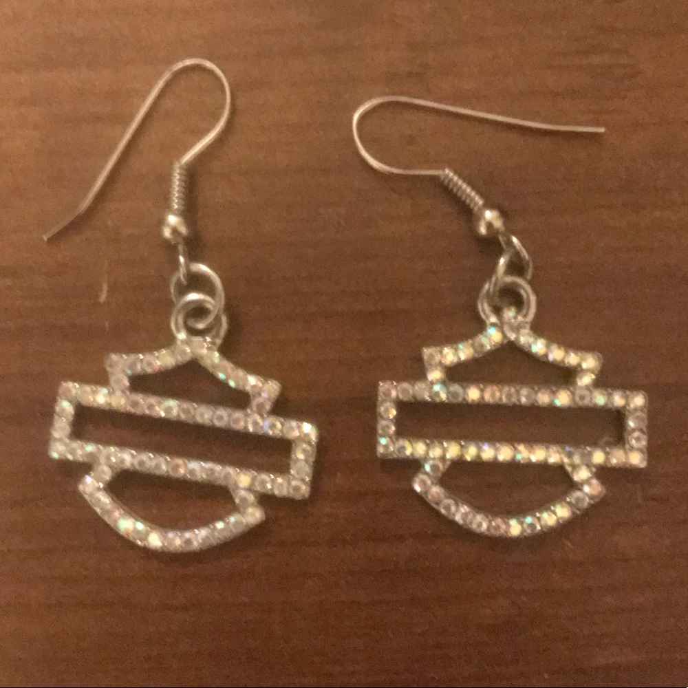 Harley Davidson Clear Rhinestone Earrings
